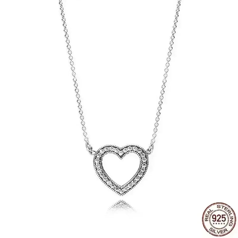 925 Sterling Silver Shiny Round Heart Necklace | Classic Elegant Charm Jewelry Gift for Women