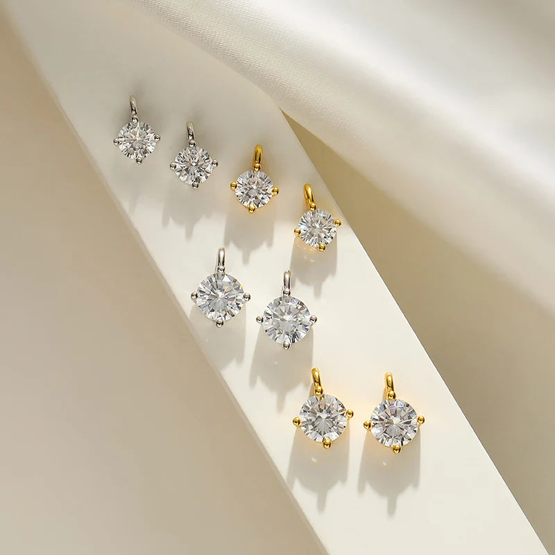 S925 Sterling Silver Round Zirconia Pendant – Gold Plated Charm for Necklace Chain DIY Fine Jewelry Making SD3