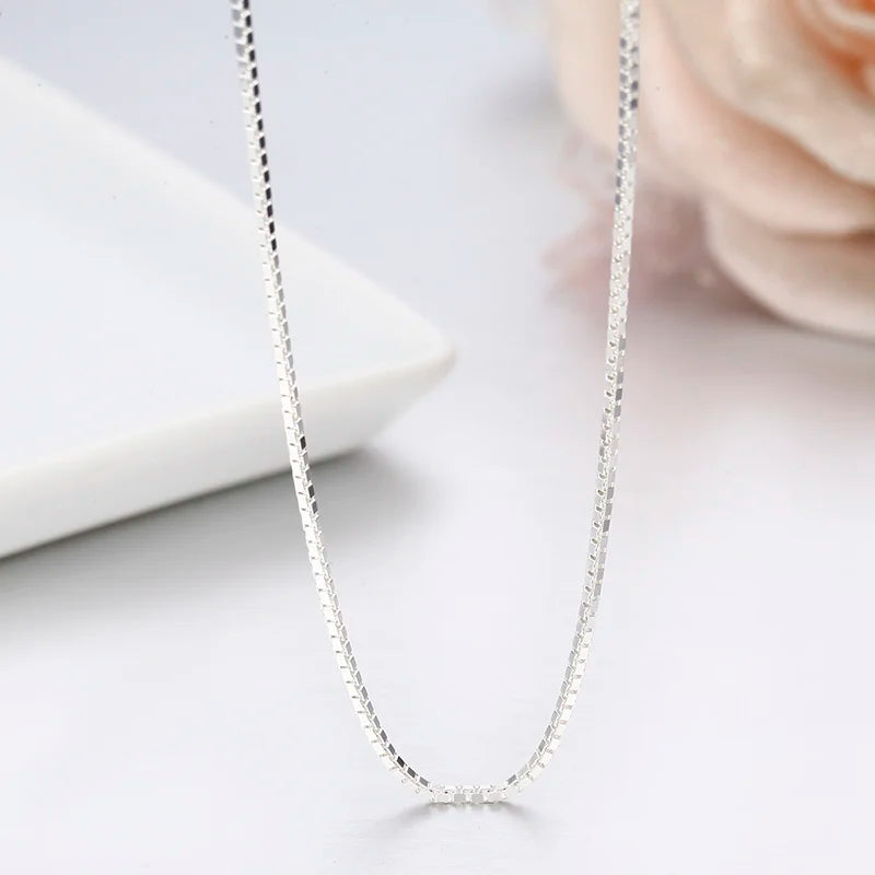 925 Sterling Silver Box Chain Necklace – Thin 1mm Solid Silver Chain for Women, Men & Kids (35–80cm)