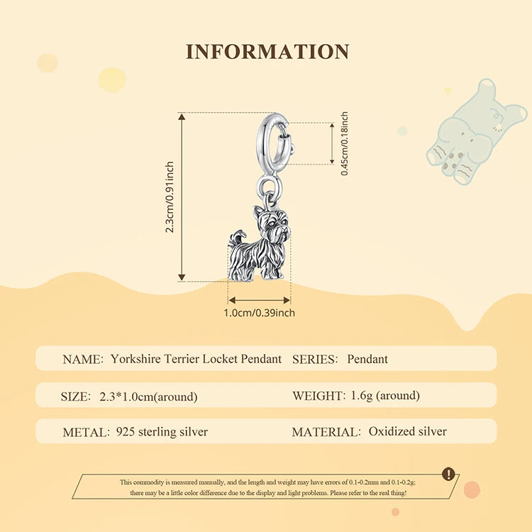 WOSTU 925 Sterling Silver Pet Dog Charm Pomeranian Yorkshire Terrier Pendant for Women Bracelet