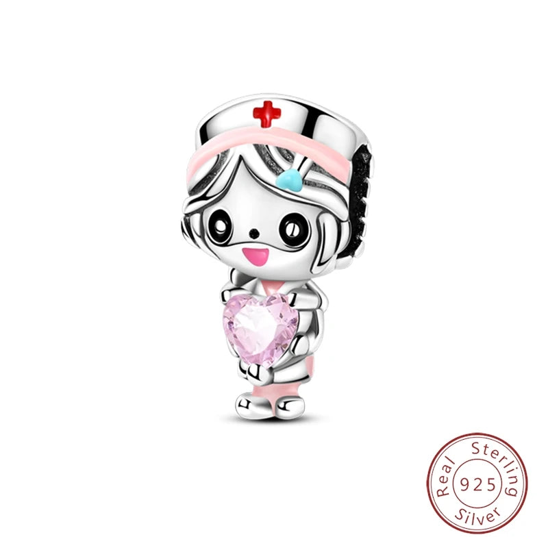 Doctor Nurse 925 Sterling Silver Charms Beads | Original Trendy Medical Pendant for DIY Bracelet Jewelry