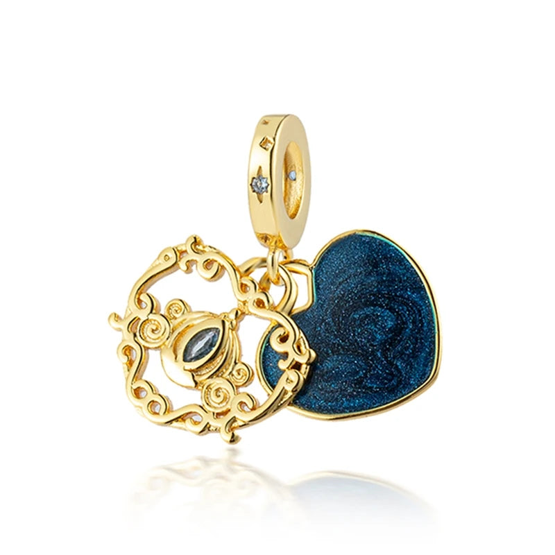 Sparkling Gold Plated Heart & Flower Clip Dangle Charm Beads | Fits Original Snake Bracelet & Necklace | DIY Jewelry Gift for Women