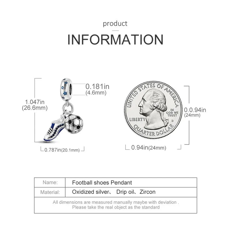 925 Sterling Silver Love Football Cup Charm Beads – Sport, Beer & Travel Pendants Fit Original Pandora Bracelet & Necklace