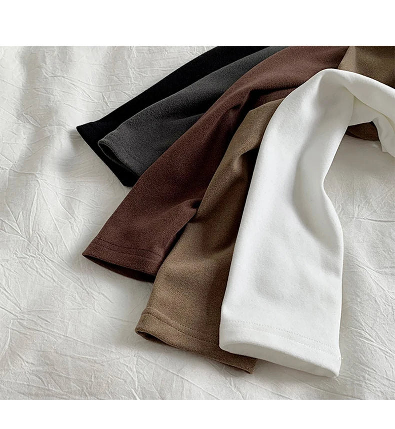 Women's Thermal Long Sleeve T-Shirt | Fleece-Lined Round Neck Top | Autumn Winter Fashionable Inner Wear