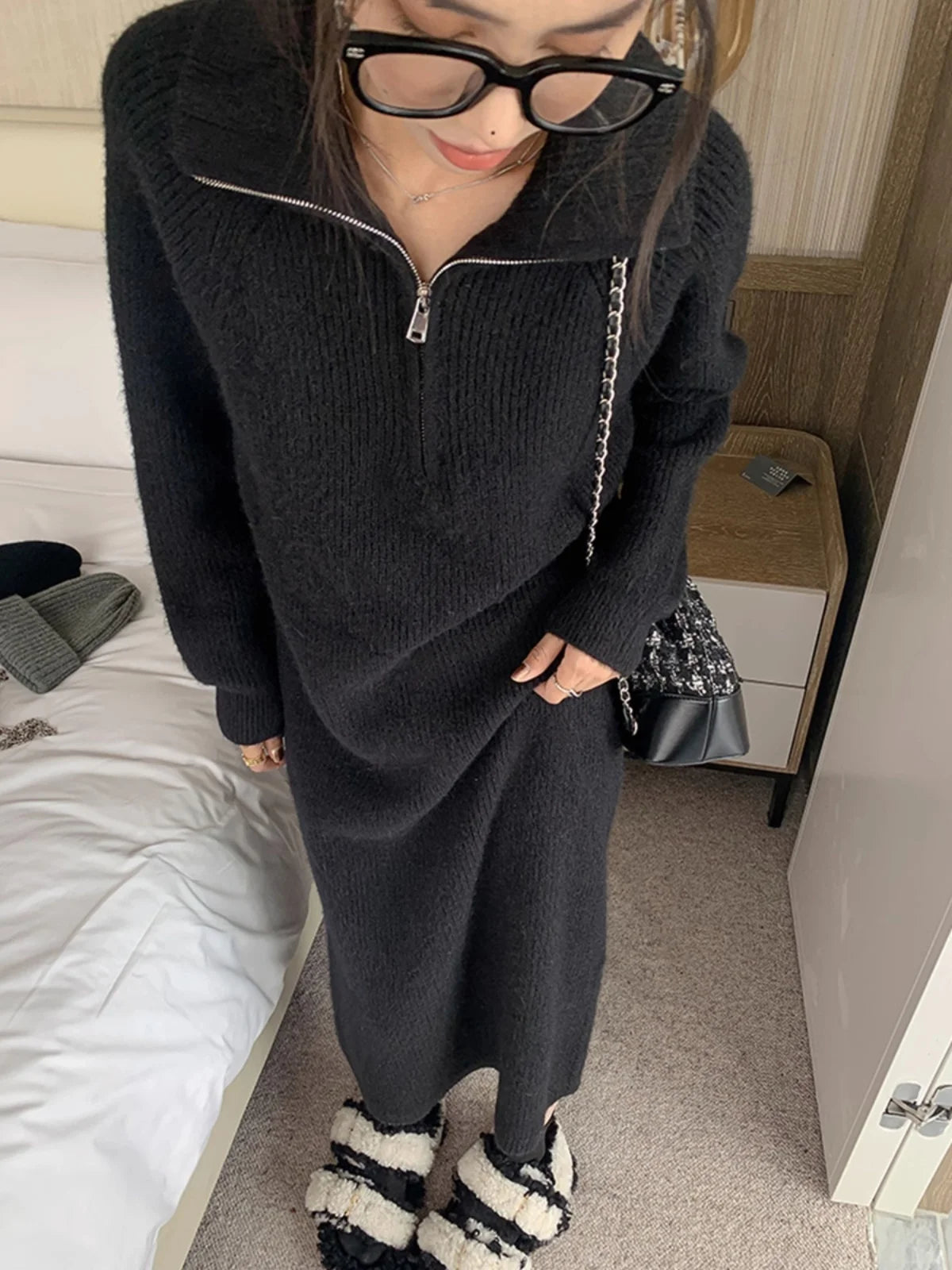 Long Sve Knitted Dr Women's Spring Autumn Loose Lazy Sle Long Dr Inner Wear Sweater Dr Commute Sle Polyester ...