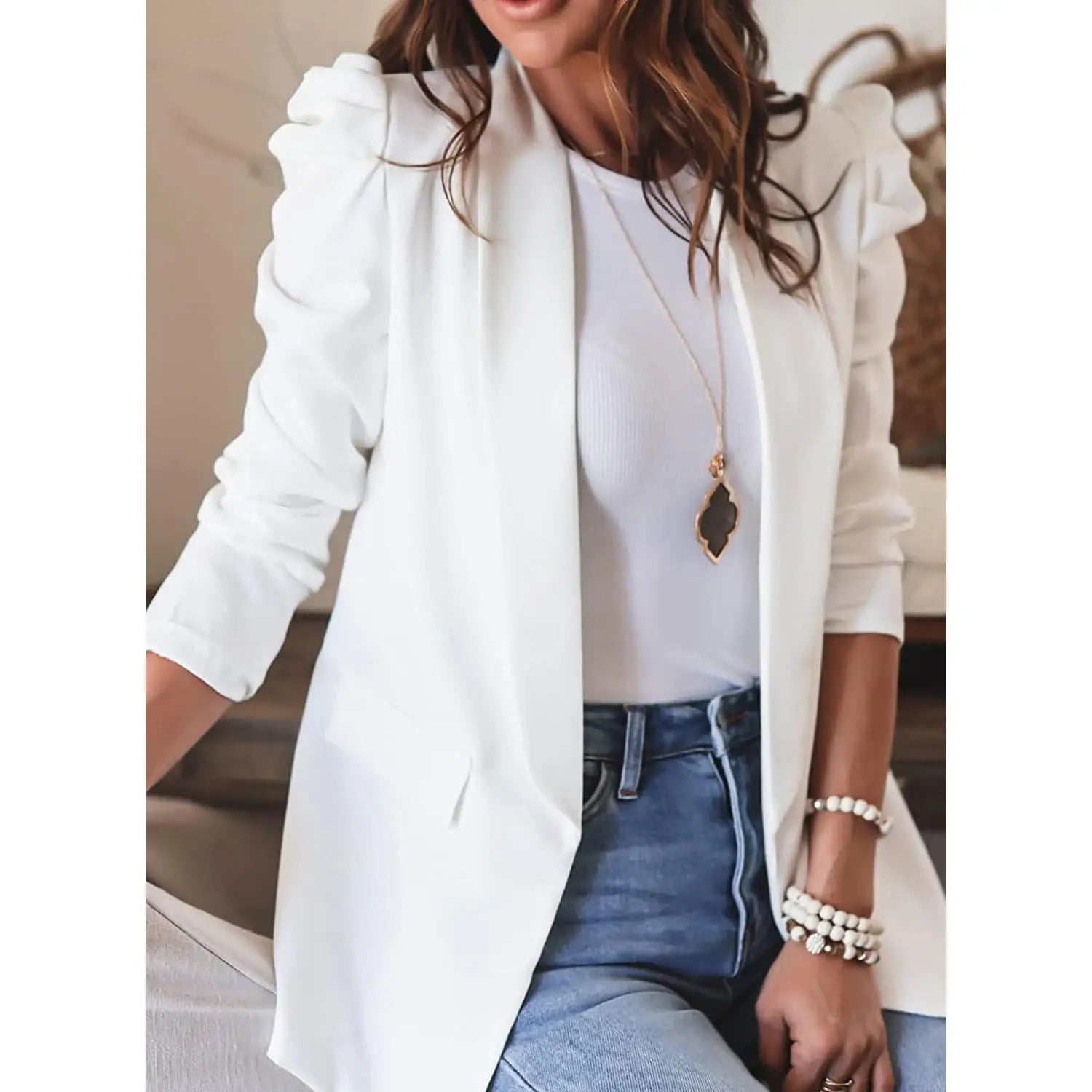 ✨ Women’s Slim Fit Lapel Suit Jacket 👚 Mid-Length Office & Casual Coat 🍁 Elegant Commute Style Blazer