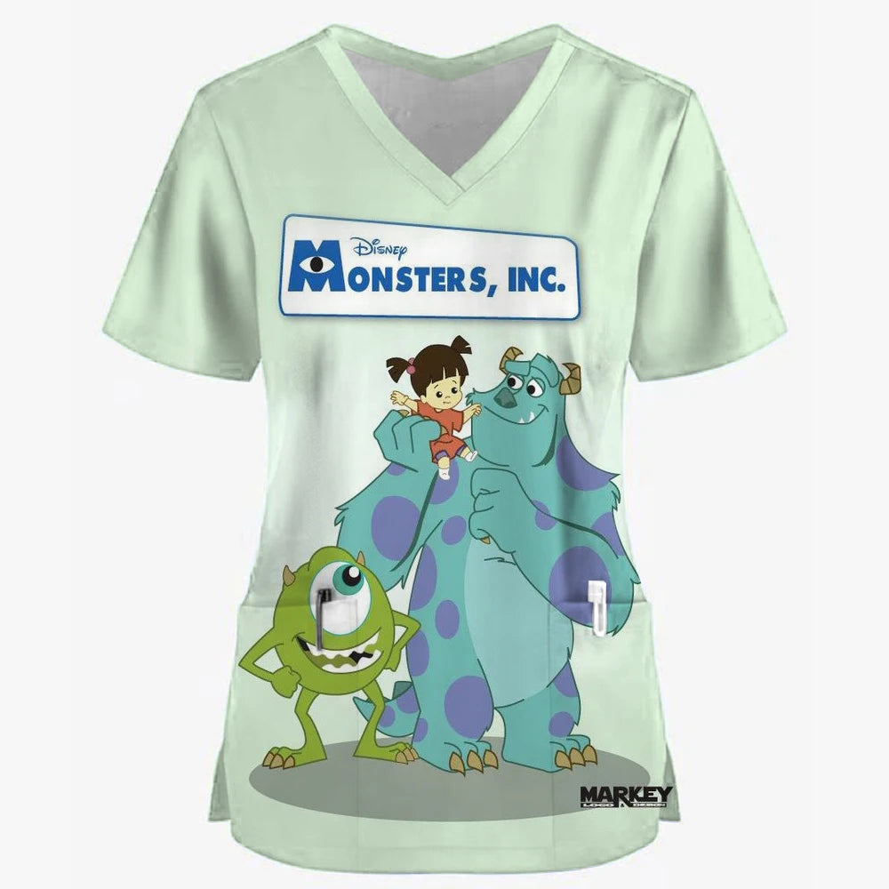 Women’s Disney Toy Story Print Surgical Uniforms – V-Neck Short Sleeve Medical Scrubs