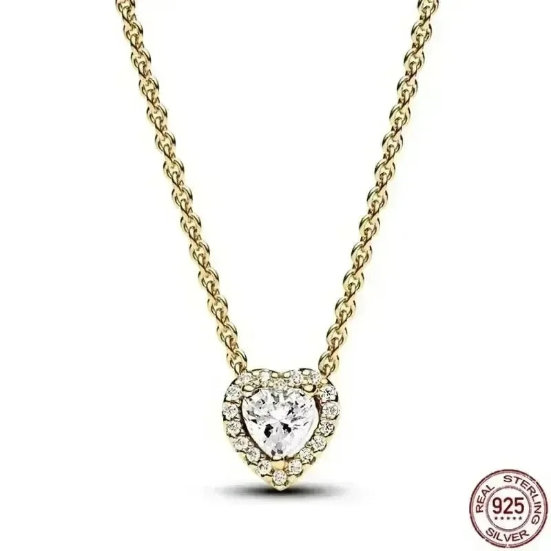 New 925 Sterling Silver Sparkling Heart-Shaped Square Pendant Necklace for Women