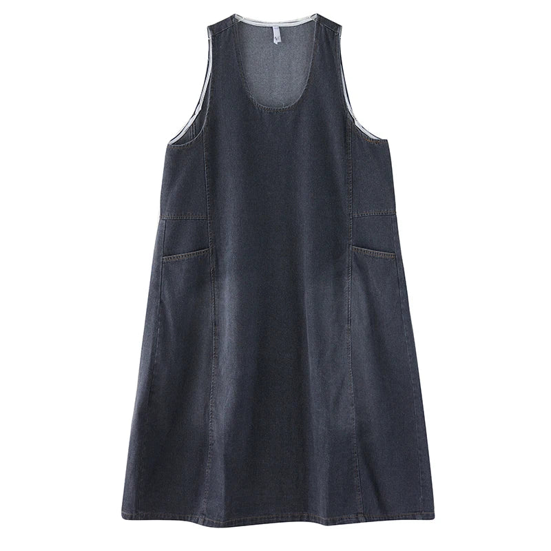 Loose Korean Style Plus Size Denim Vest Skirt – High Waist Over-Knee Slimming Cotton Jeans Corset Casual Dress for Women