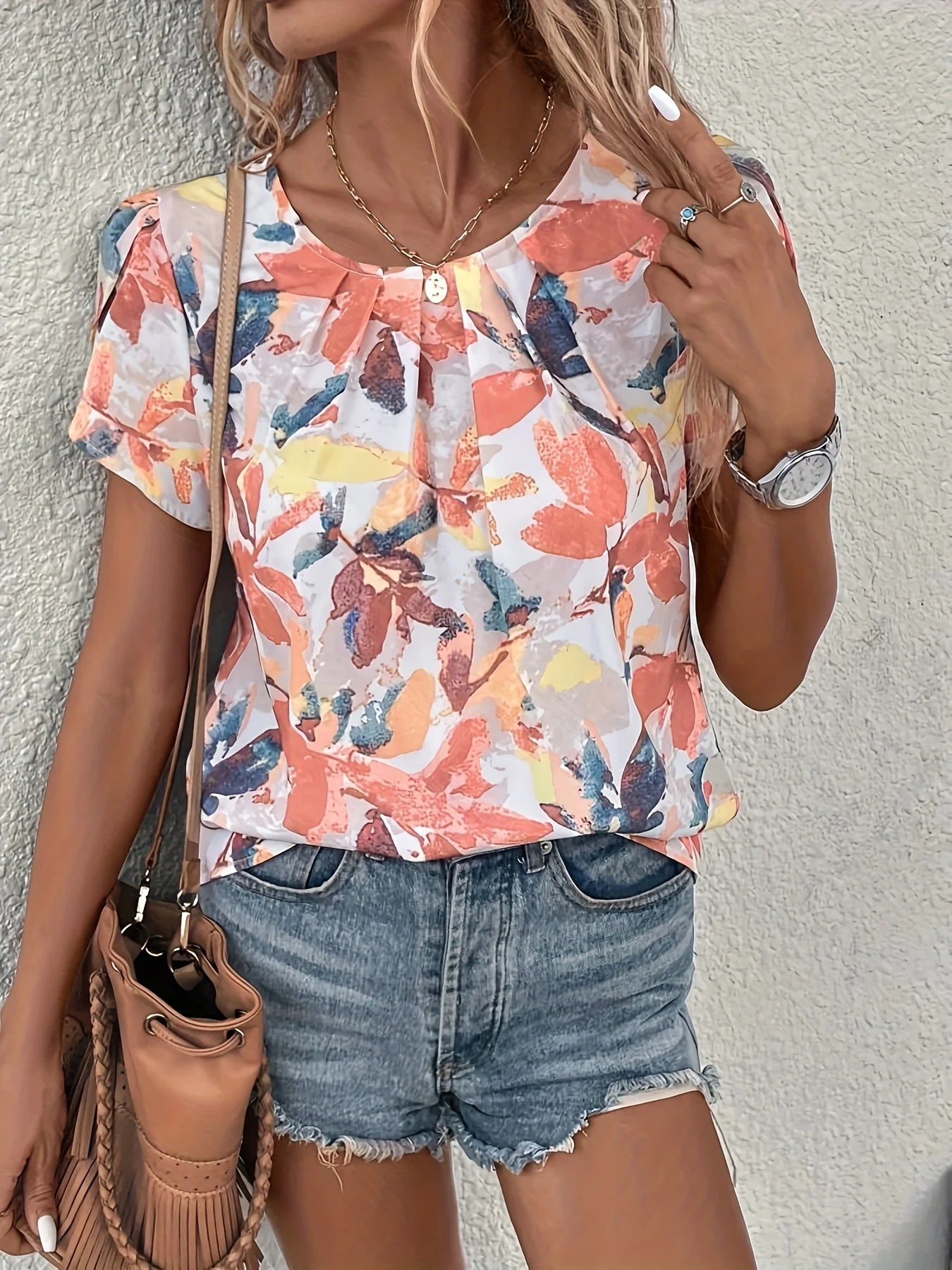 Summer Women Elegant Floral Print Shirt – Casual Vintage Office O-Neck Loose Short Sleeve Top 🌿✨