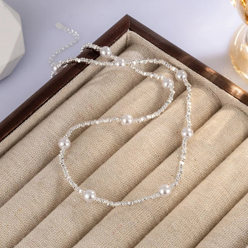 Trendy 925 Sterling Silver Pearl Pendant Necklace – Simple Elegant Jewelry for Women
