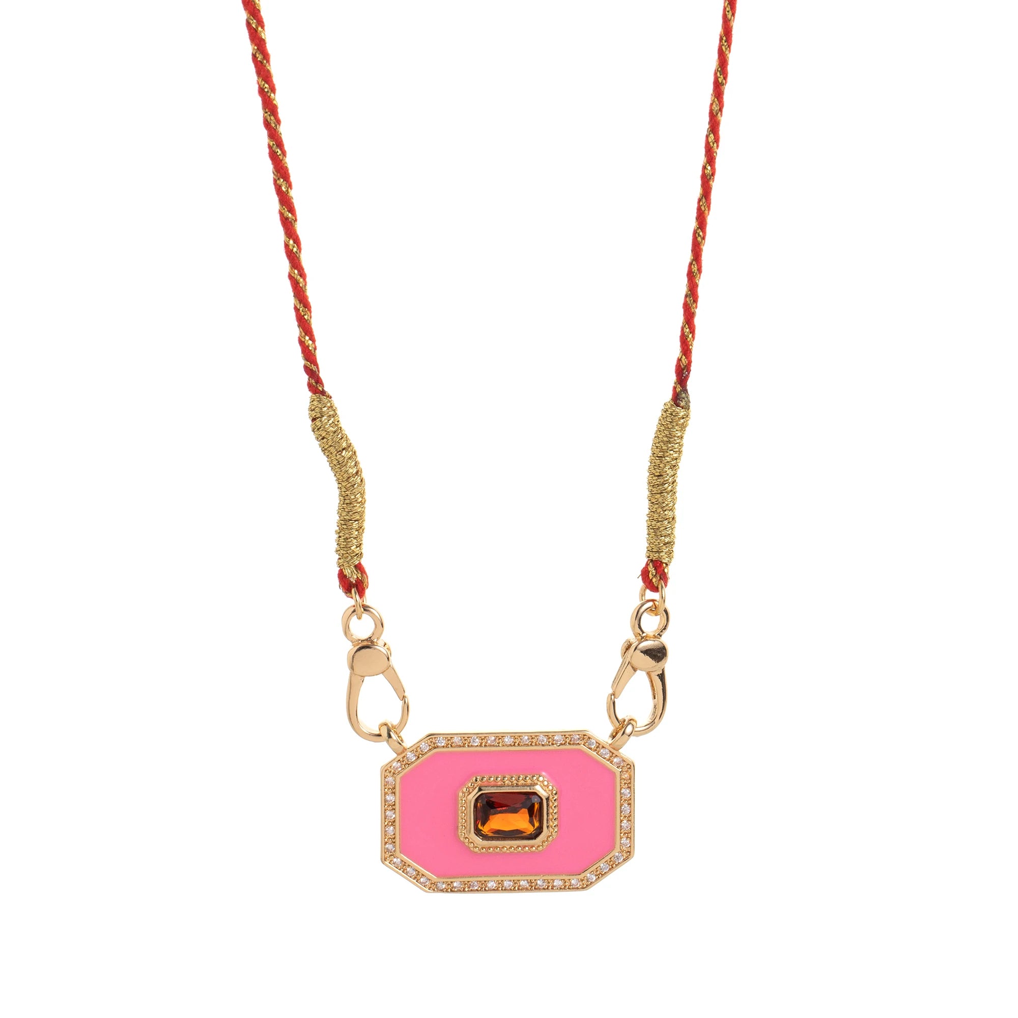 Colored Tarot Card Pendant Necklace – Gold Plated with Pink Drip Oil & Inlaid Diamonds Women’s Gift Jewelry