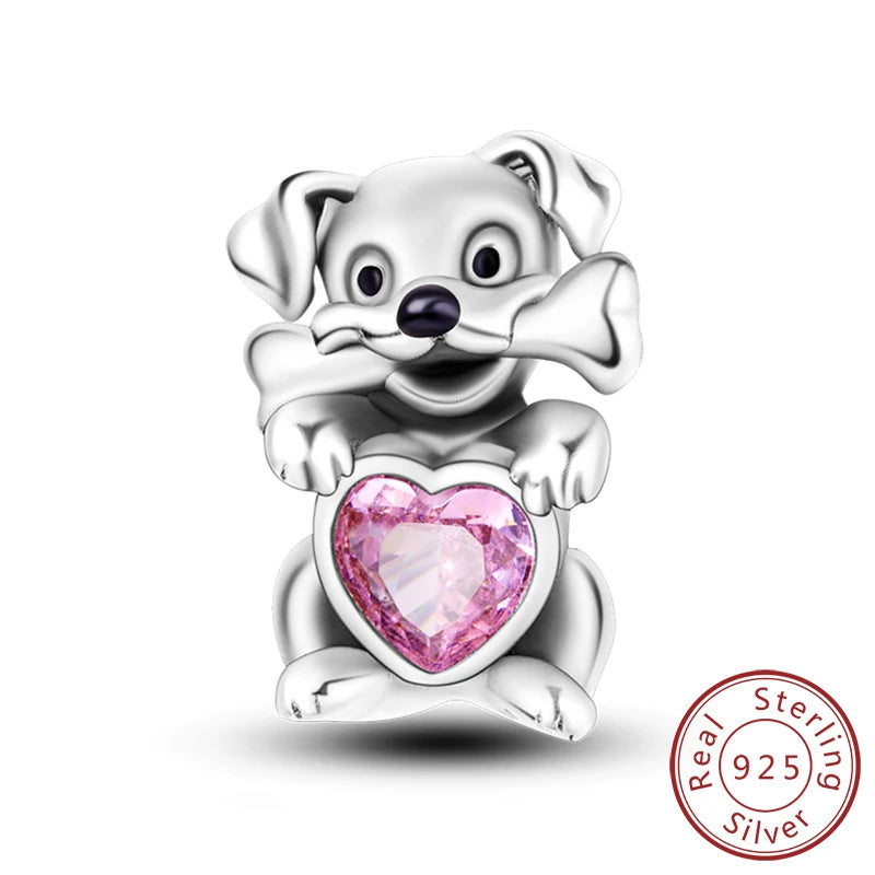 925 Sterling Silver Animal Charms | Cat, Dog & Heart Beads Fit Original Bracelet DIY Jewelry Gift for Women