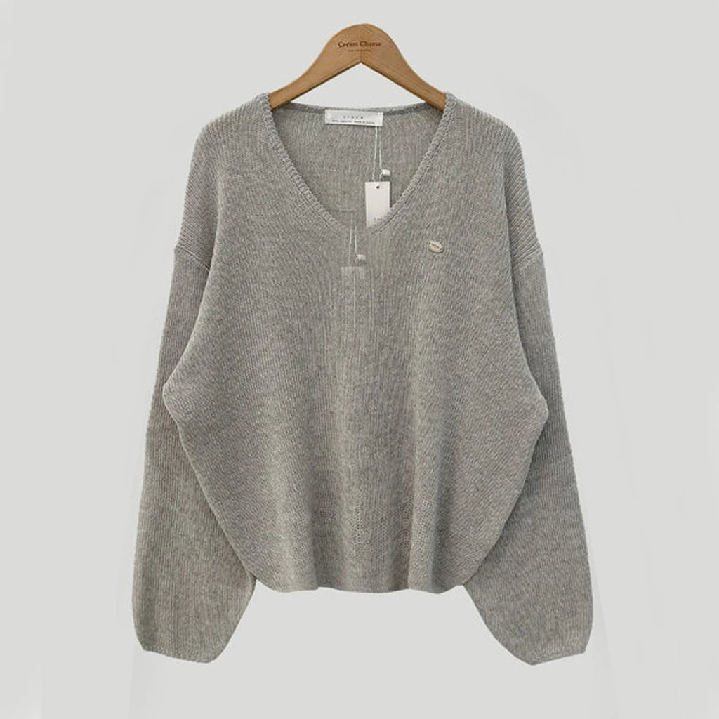 Loose Women’s Knitwear V-Neck Long Sleeve T-Shirt – Casual Comfortable Fashionable Autumn Top New Arrival