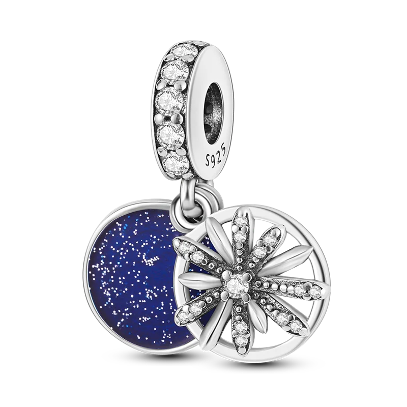 925 Sterling Silver Colorful Charms – Rose, Crown, Rainbow & Heart Dangle Beads Fit Pandora Bracelet & Necklace