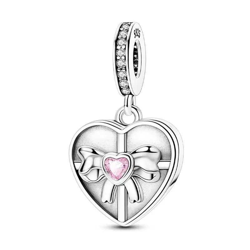 925 Silver Plated Magic Mirror Princess Angel Pink Charm Beads | Fits Original Pan 925 Bracelet | Exquisite DIY Jewelry