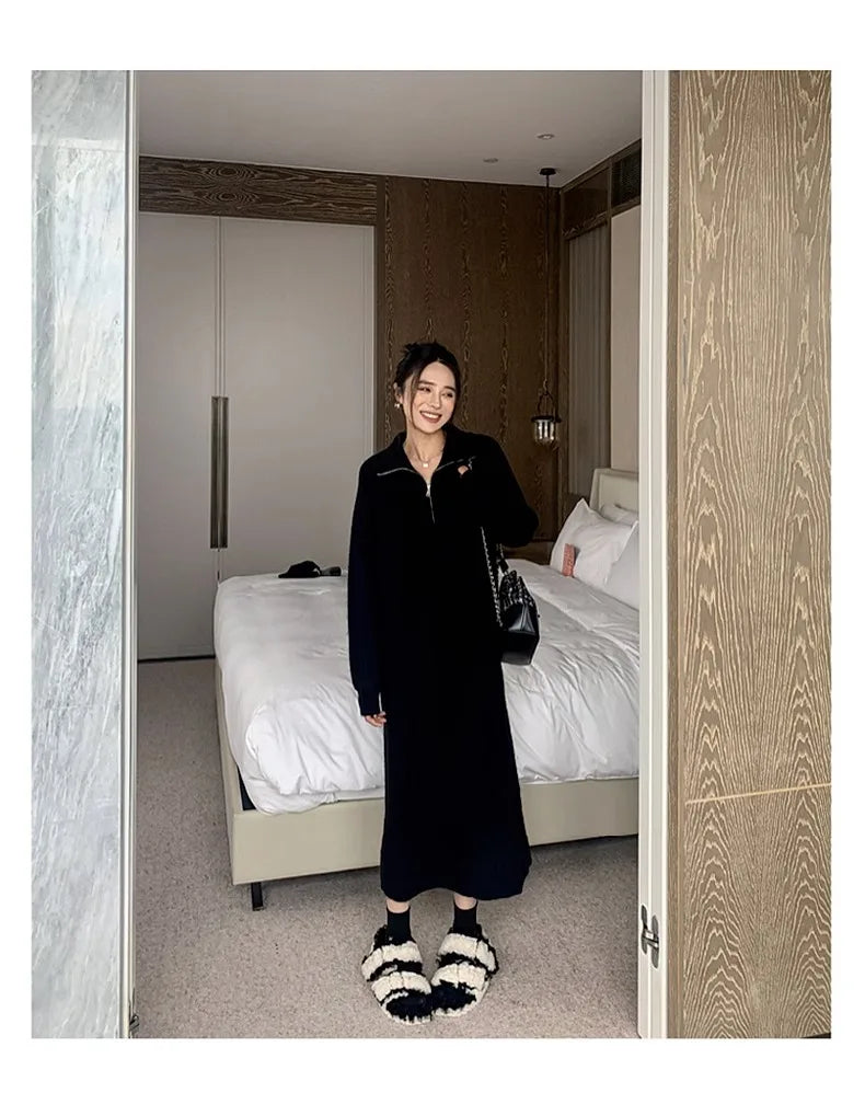 Long Sve Knitted Dr Women's Spring Autumn Loose Lazy Sle Long Dr Inner Wear Sweater Dr Commute Sle Polyester ...