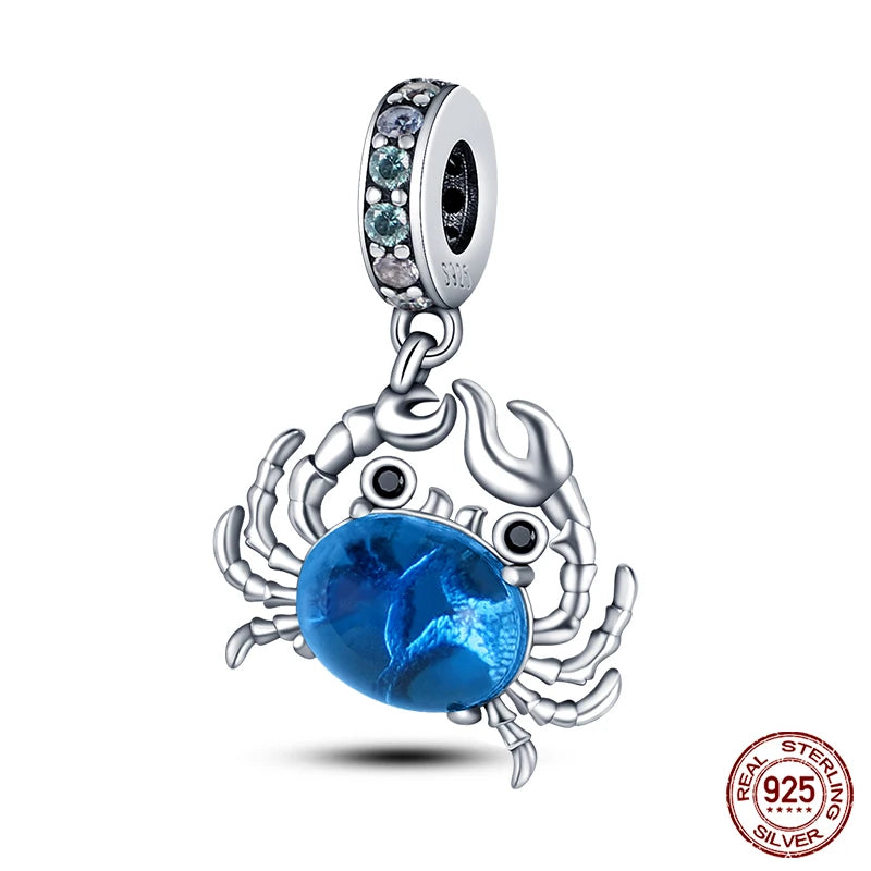 Blue Ocean Series 925 Sterling Silver Turtle Crab Mermaid Charms for 3mm Bracelet