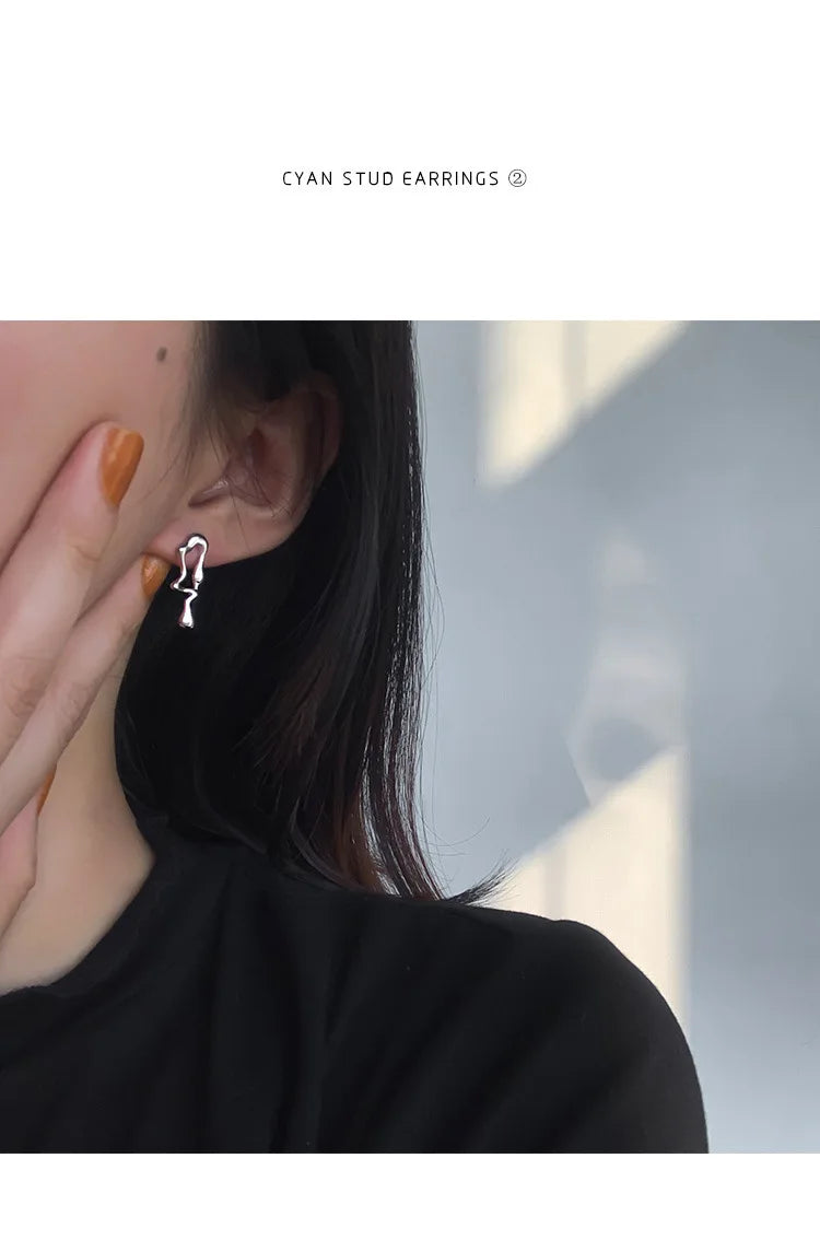 VENTFILLE 925 Sterling Silver Asymmetric Lava Earrings – Women’s Hip Hop Luxury Jewelry