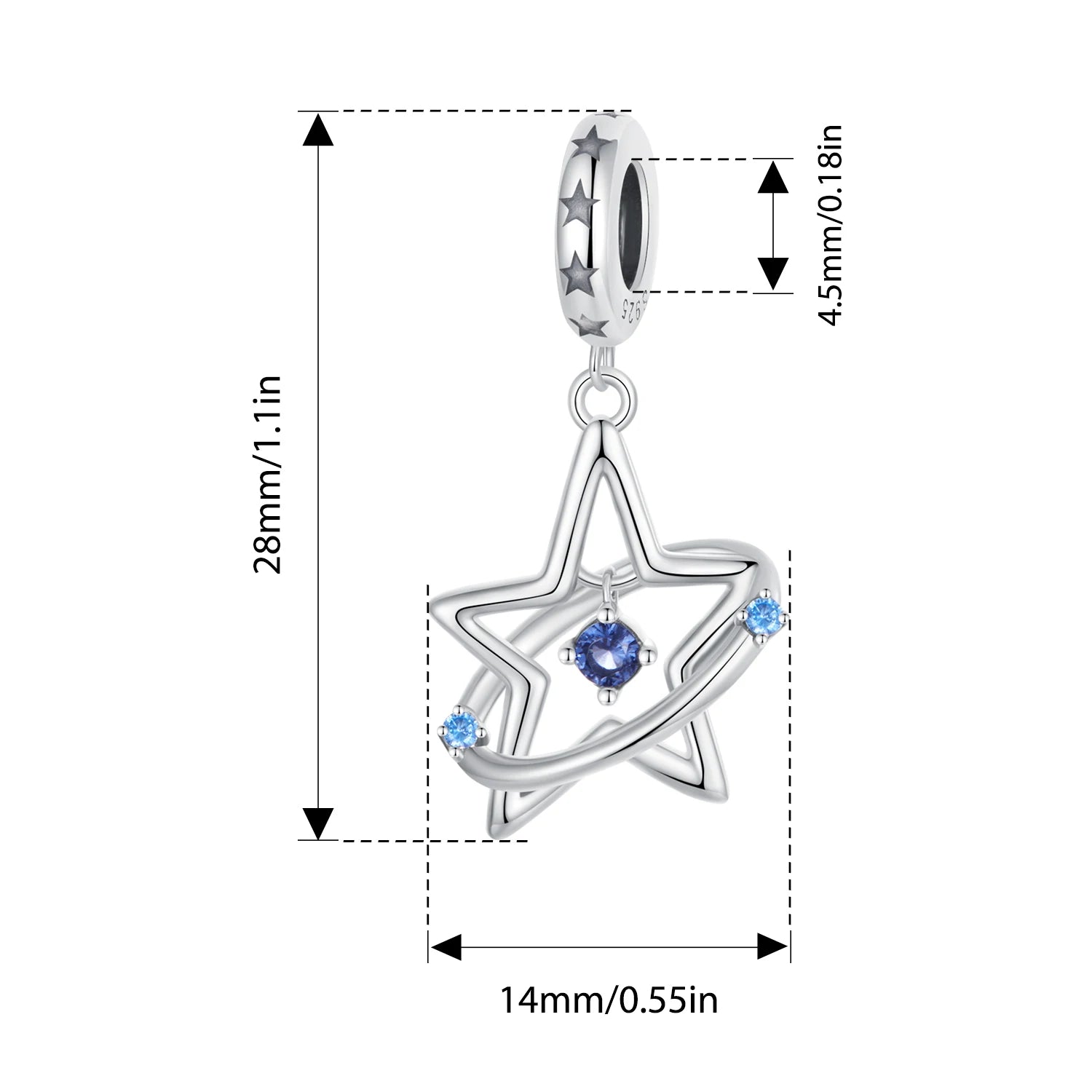 BAMOER 925 Sterling Silver Star of David Pendant | Polished Hexagram CZ Bead | Fits Original Bracelet DIY Jewelry Accessories