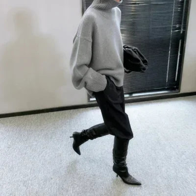 Women’s Oversize Turtleneck Sweater – Long Sleeve Knitted Pullover Autumn Winter Knitwear