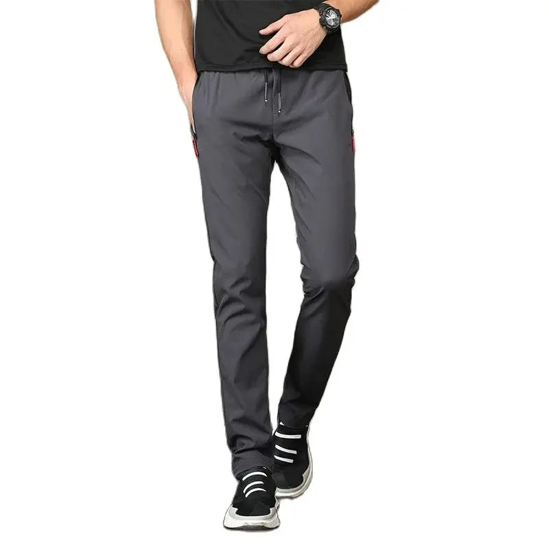 Ice Silk Men’s Pants 2023 – Black & Gray Summer Casual Business Straight Leg Sweatpants