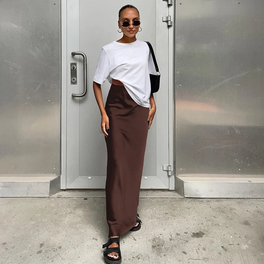 2024 Women’s Fashion Satin High Waist Midi Skirt – Stylish, Chic & Versatile Female Skirt