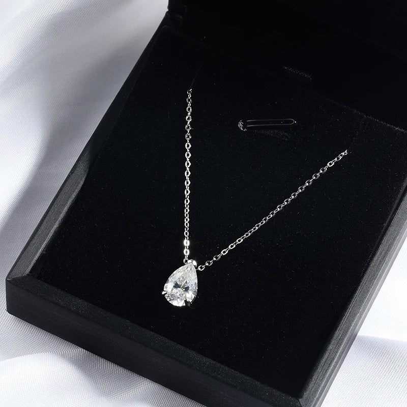 Smyoue 1-4CT Pear Cut Moissanite Pendant Necklace – 925 Silver Lab Diamond Chain for Women