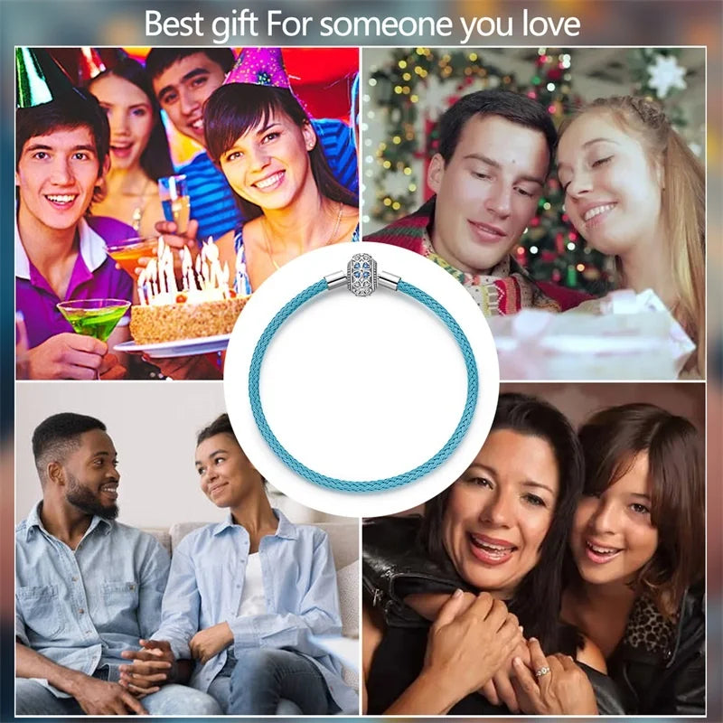 925 Sterling Silver Rainbow Leather Braided Bracelet | Eternal Love Stars & Moon Charm – DIY Women’s Beaded Jewelry Gift