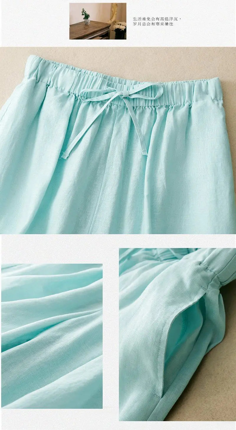 Casual Cotton Linen Pants for Women | Vintage Wide Leg Joggers | Summer Fashion Capri Sweatpants