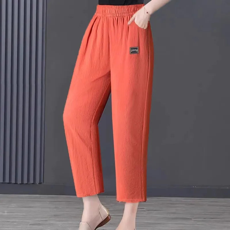 Slimming Straight Leg Cotton Linen Harem Pants – High Waist Casual Summer Trousers Women Loose Fit