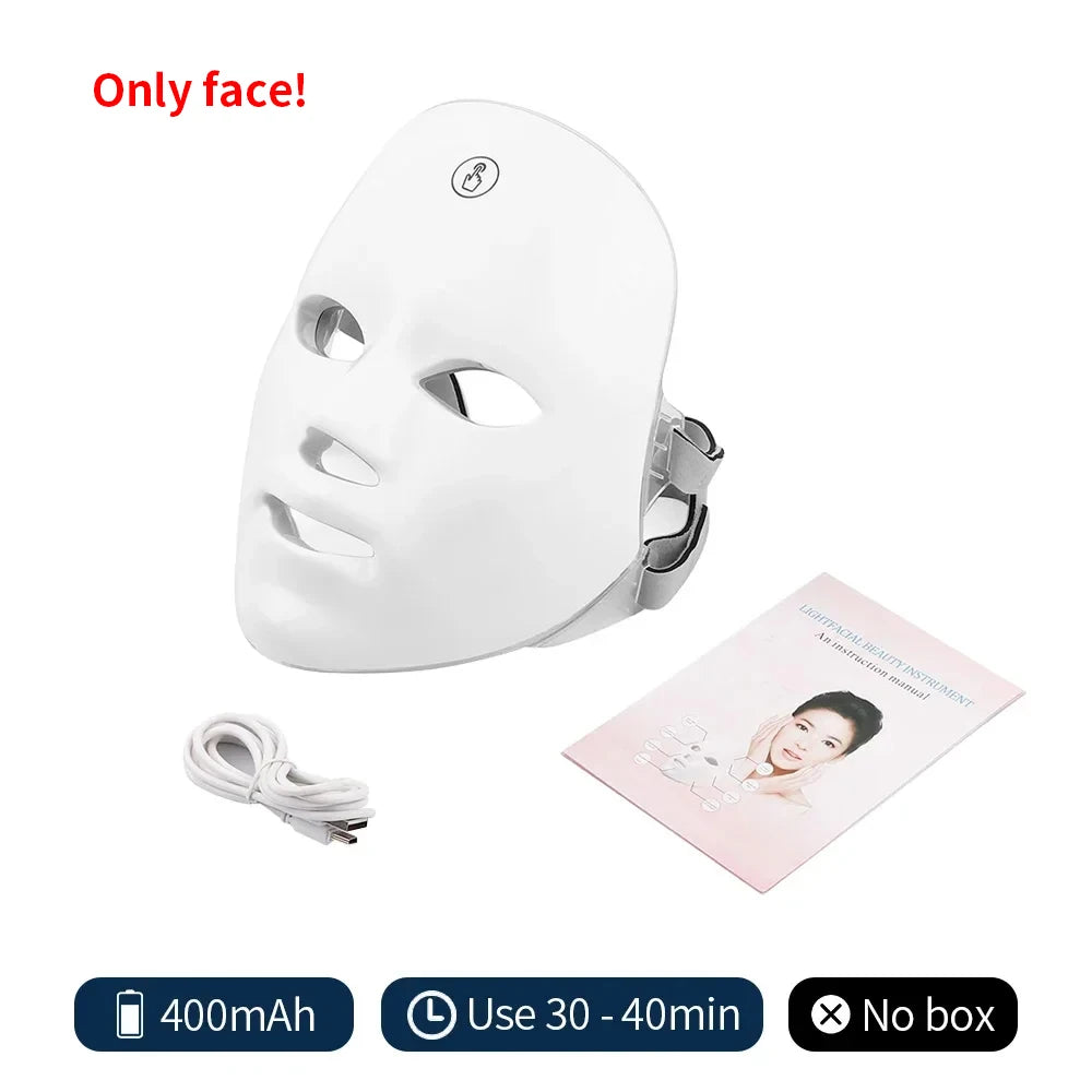 Wireless 7 Colors LED Face & Neck Mask | Photon Facial Rejuvenation & Skin Tightening