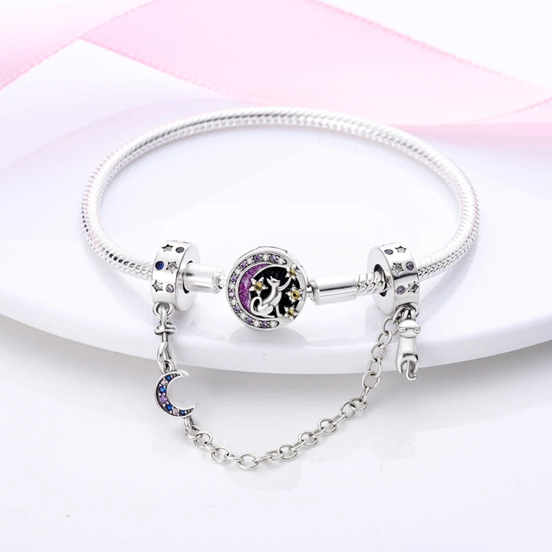 Star Moon & Evil Eye Chain Charm 🌙💙 925 Silver Bracelet Bead Women