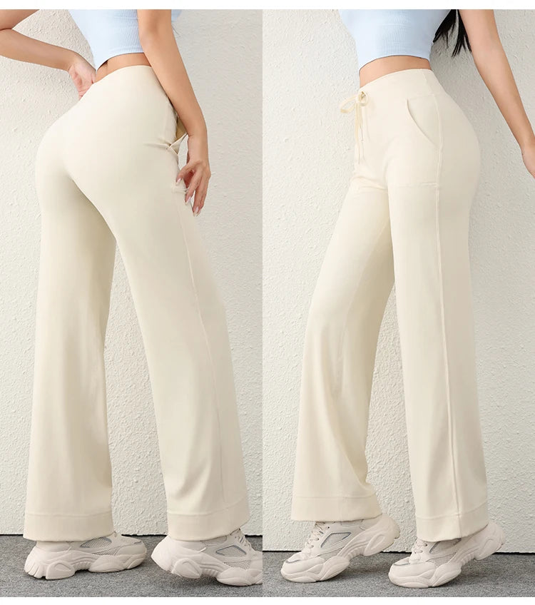 Women’s Loose Straight Sweatpants | Casual Wide Leg Running Pants | Drawstring Yoga Leggings with Side Pockets