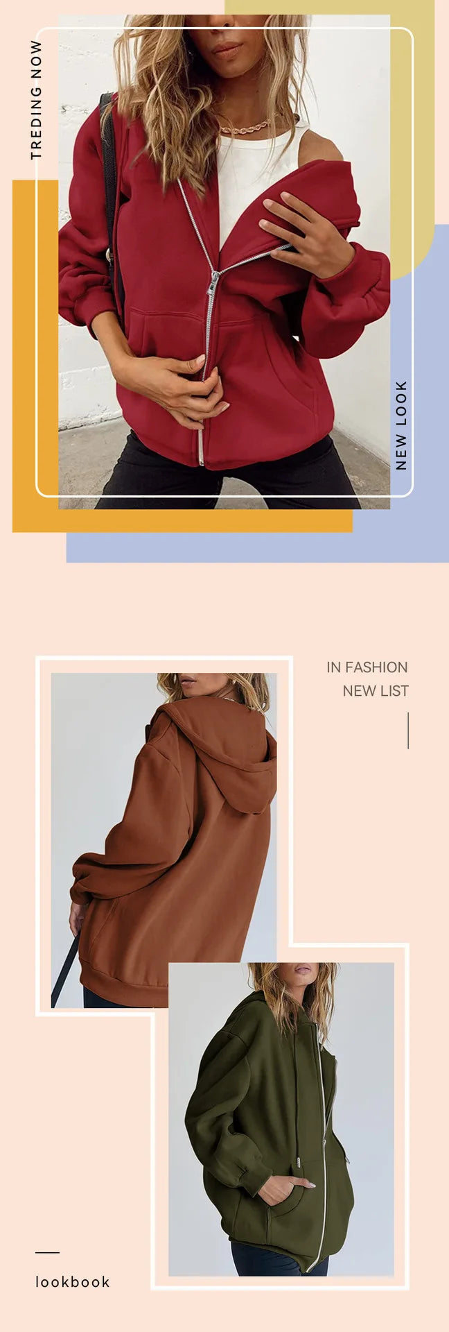 2024 Women’s Solid Hoodie | Elegant Long Sleeve Zipper Drawstring Sweatshirt | Casual Hooded Top with Pockets