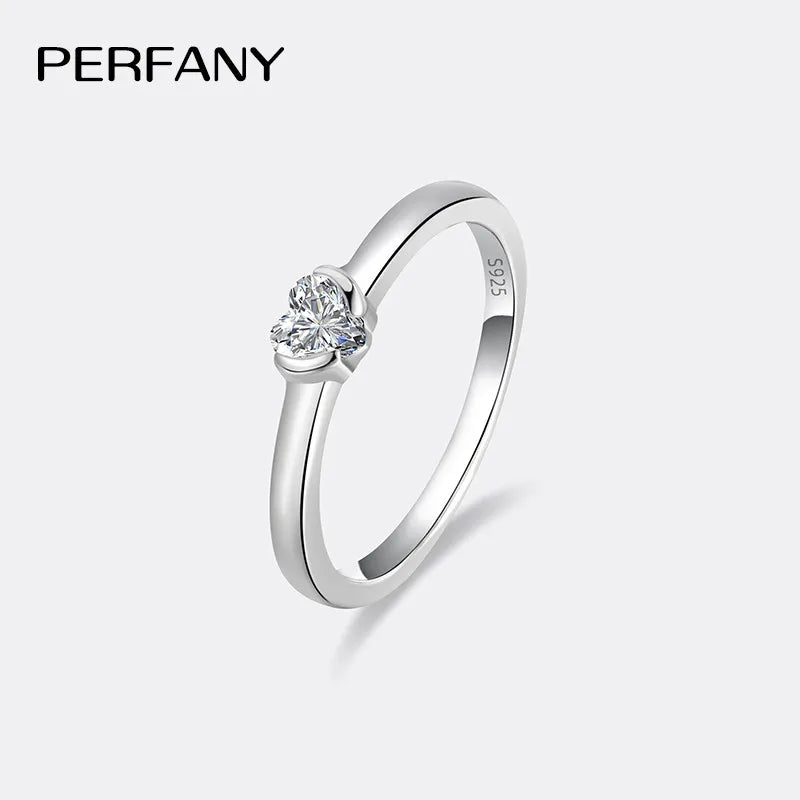 PERFANY 0.3CT Heart Cut Moissanite Ring S925 Silver | Women’s Classic Wedding & Party Jewelry
