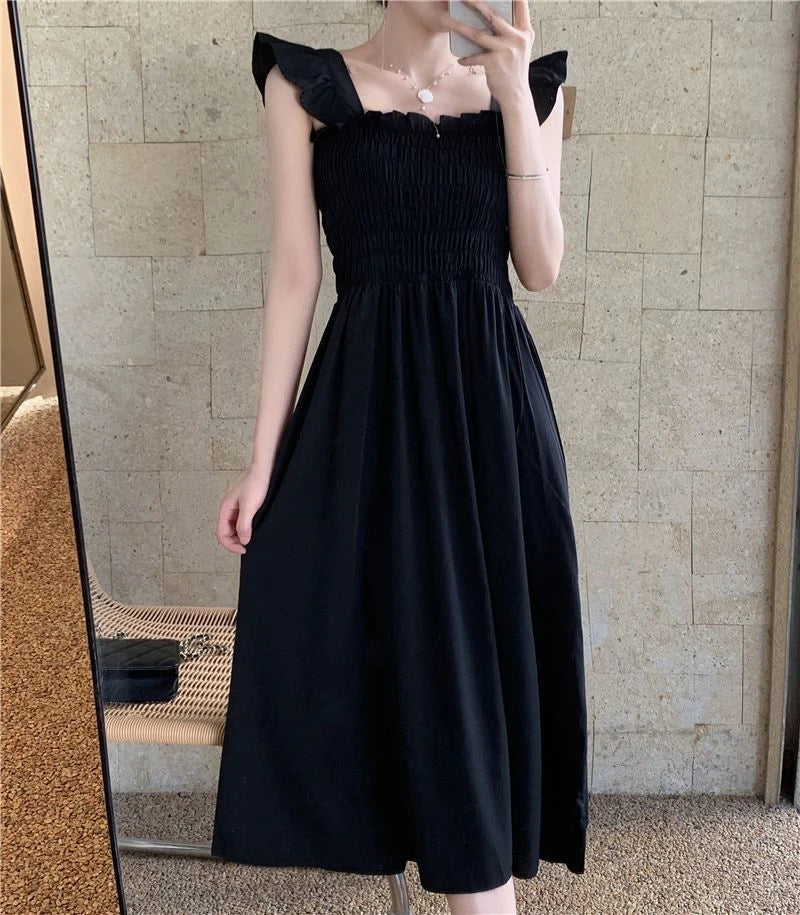 Summer 2025 Ele Hepburn Sle Tea Break Midi Dr Gathered Waist ort Sve Square Collar Pleated A-Line Dr