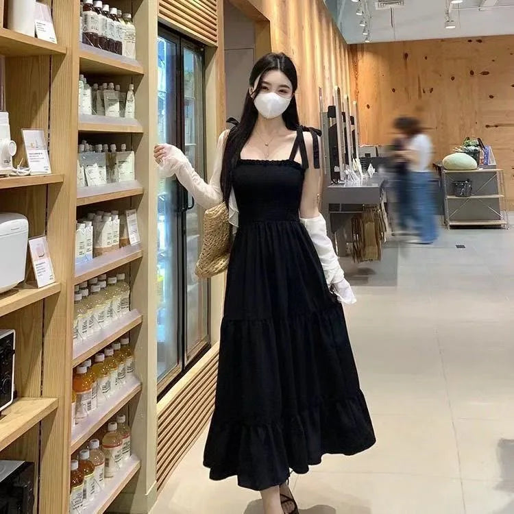 Plus Size Women's Summer Dress Set 🌞 Strap Dress & Skirt Set 👗 Sun Protection Hepburn Style Soft Polyester 🖤
