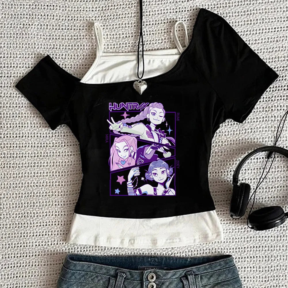 Y2K KPop Demon Hunters Graphic Sleeveless Tank | Casual Harajuku Streetwear | Japanese Rock Punk Camis