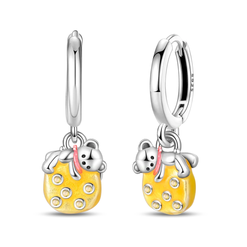 Original 925 Sterling Silver Fruit Series Earrings | Cherry & Strawberry Zircon Hoop Studs for Women Girls Party Jewelry