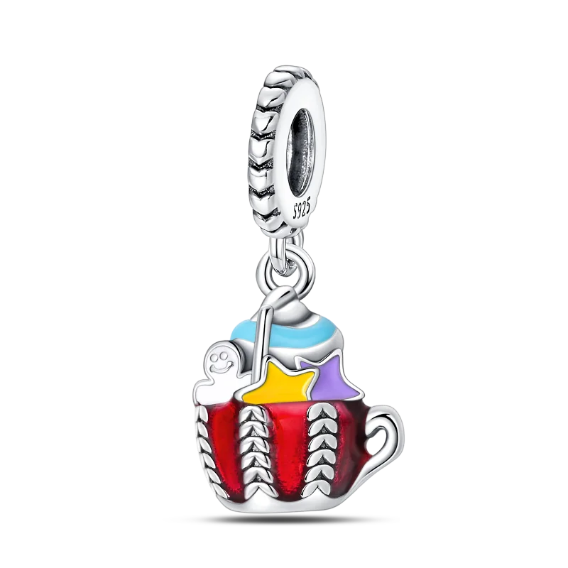 925 Sterling Silver Chocolate & Coffee Charm Beads | Fits Original Pandora Bracelet | DIY Jewelry Souvenir Gift