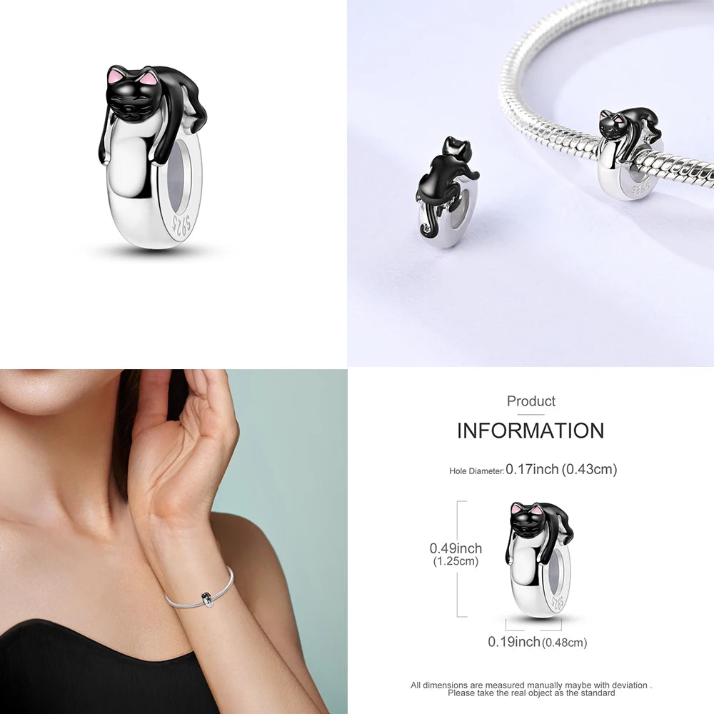 925 Sterling Silver Cute Cat Charm Beads | Paw Print Pendant for Original DIY Bracelets & Women’s Jewelry Gift