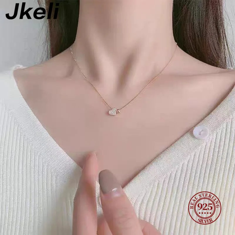Jkeli 925 Sterling Silver Romantic Love Heart Pendant Necklace | Box Chain Women’s Fashion Wedding Jewelry