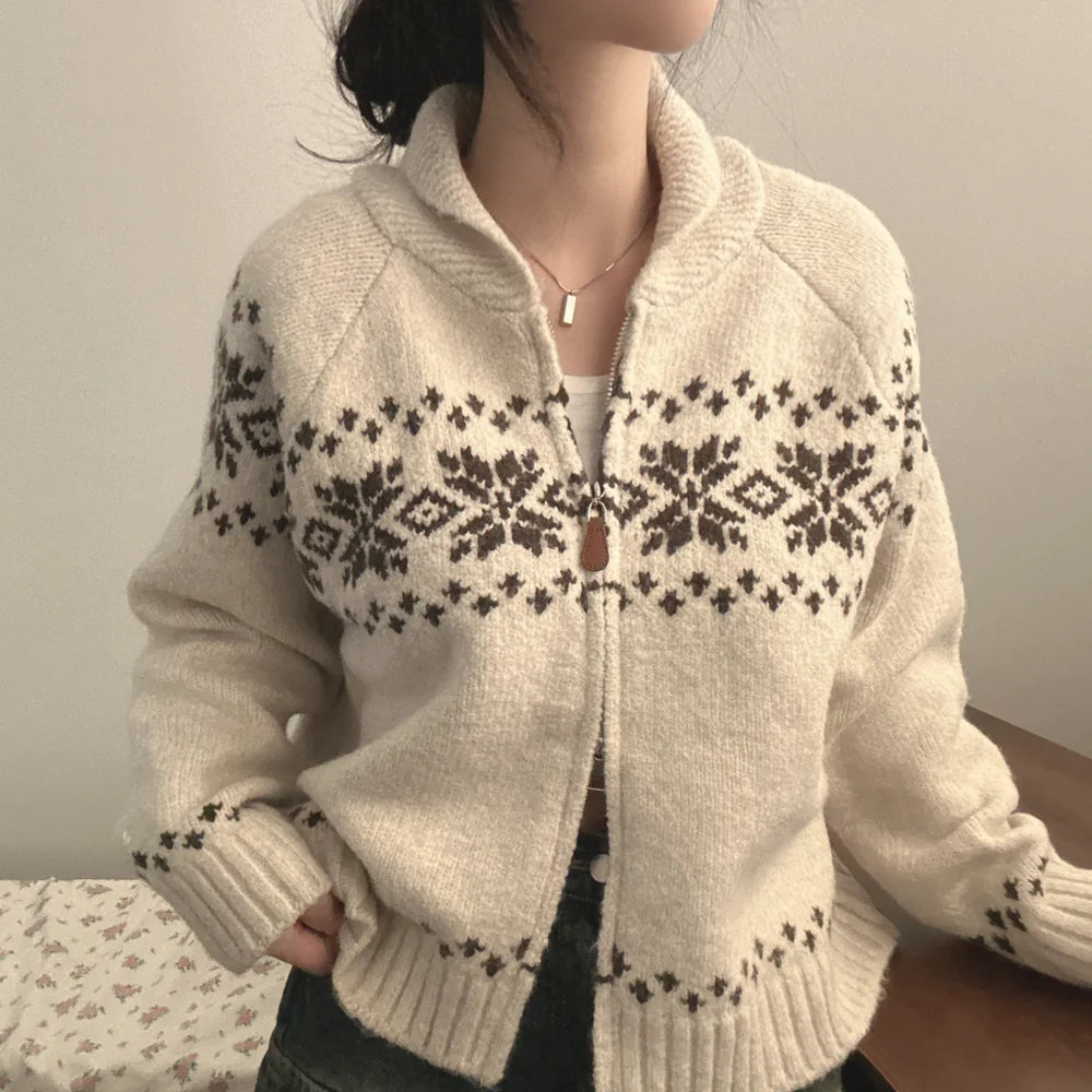 📚 College Style Knitted Sweater Coat for Women 🍂 Double Zipper Loose Fit | Autumn New Arrival Lazy Turn-Down Collar Top 🧥