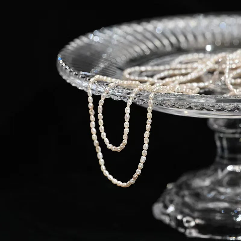 Dainashi 925 Sterling Silver Freshwater Pearl Necklace – 2.5–3.5mm Rice Shape Pearl Choker for Women Jewelry Gift