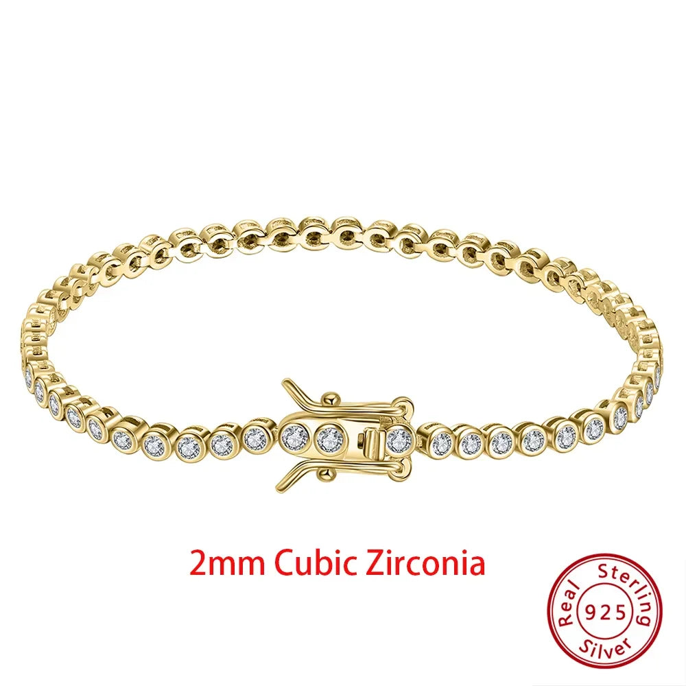 Rinntin Shiny Tennis Bracelet 925 Sterling Silver 1.5/2/3mm Clear Cubic Zirconia for Women Luxury Chain Bracelet Jewelry SB143