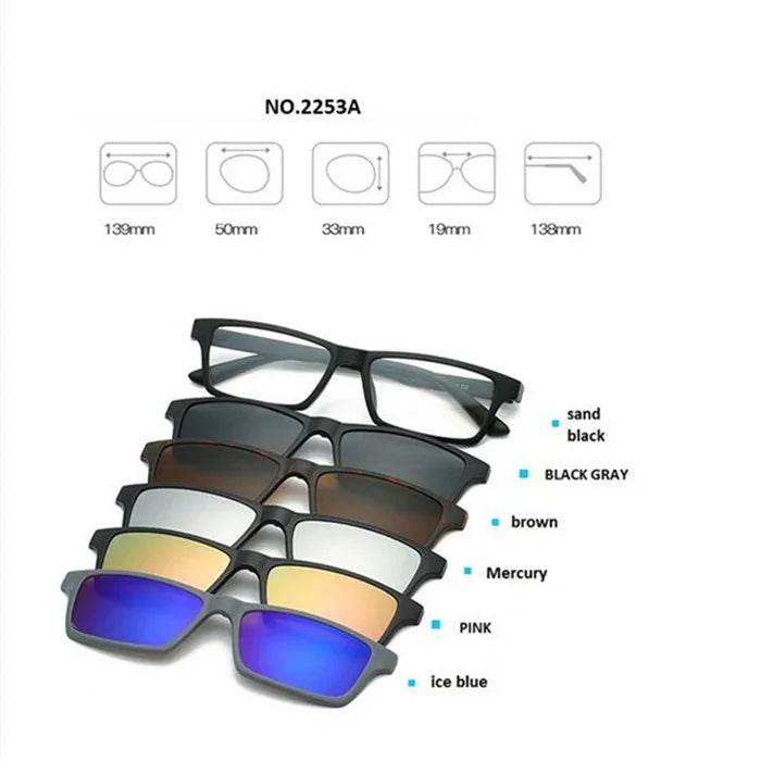 GSBJXZ Fashion Myopia Clip Sunglasses – Men & Women Polarized Clip-On Prescription Glasses | 5 Clip Set 0 to -4.0