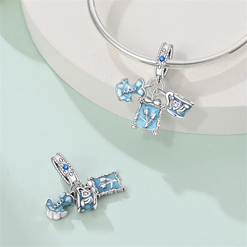 925 Silver Plated Magic Mirror Princess Angel Pink Charm Beads | Fits Original Pan 925 Bracelet | Exquisite DIY Jewelry