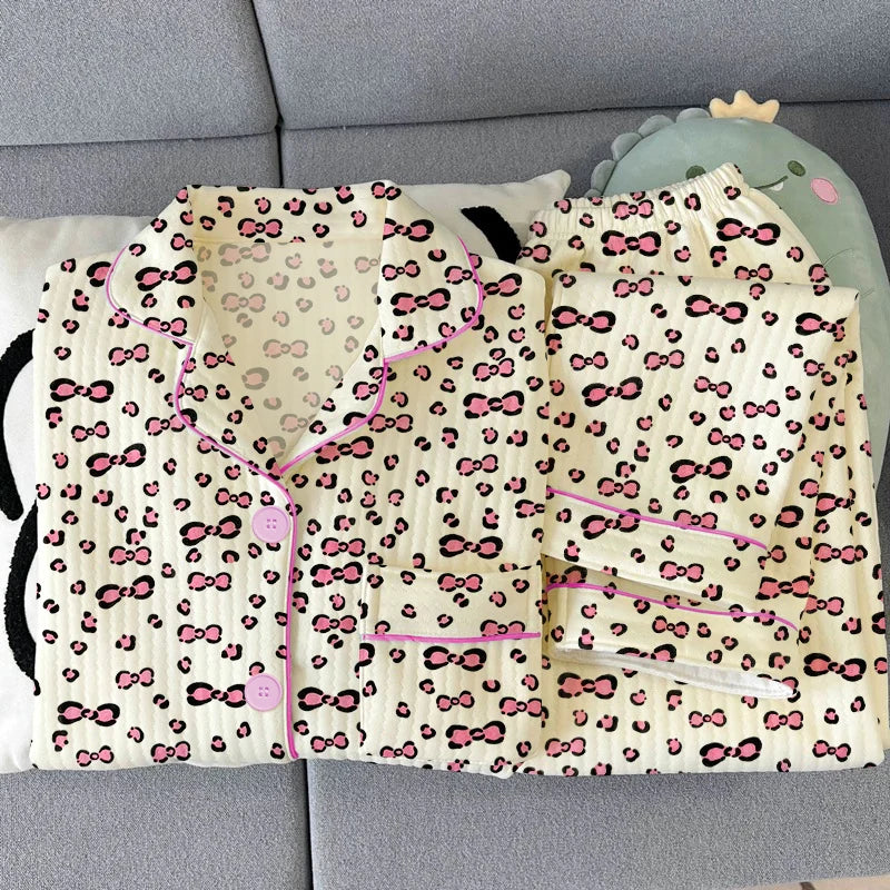 Thickened Air Cotton Women’s Loungewear Set – Lazy Bear Cartoon Long Sleeve Top & Pants 🐻❄️🛋️