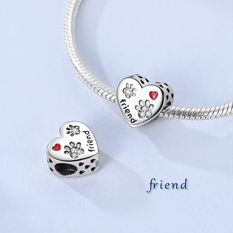 New Love Heart Shaped 925 Sterling Silver Charms – Family & Friendship Charm Beads Fit Original Bracelets for Women